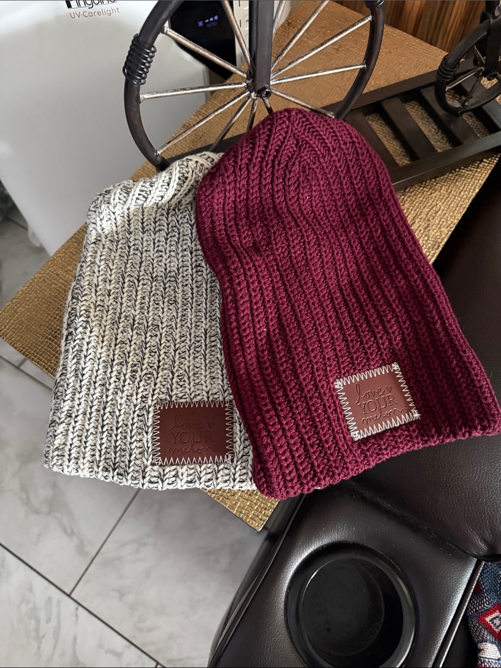 Love Your Melon Two-Pack Beanies — Burgundy & Marled Cream